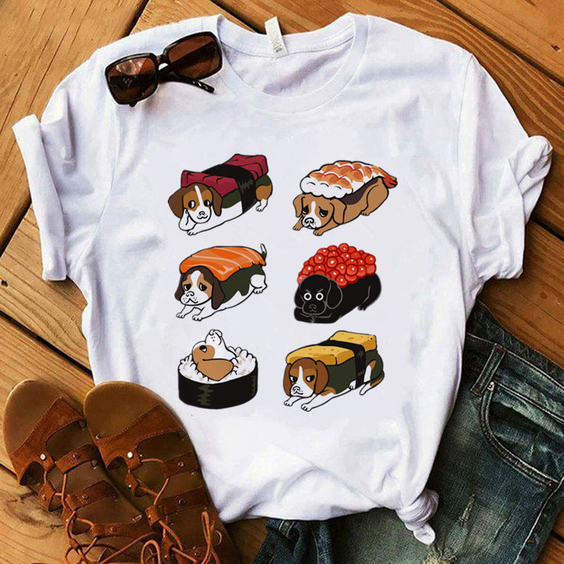 Women's Summer Cross-Border New Products Dog Kawaii Dog Digital Printing Casual Fashion Short-Sleeved T-Shirt