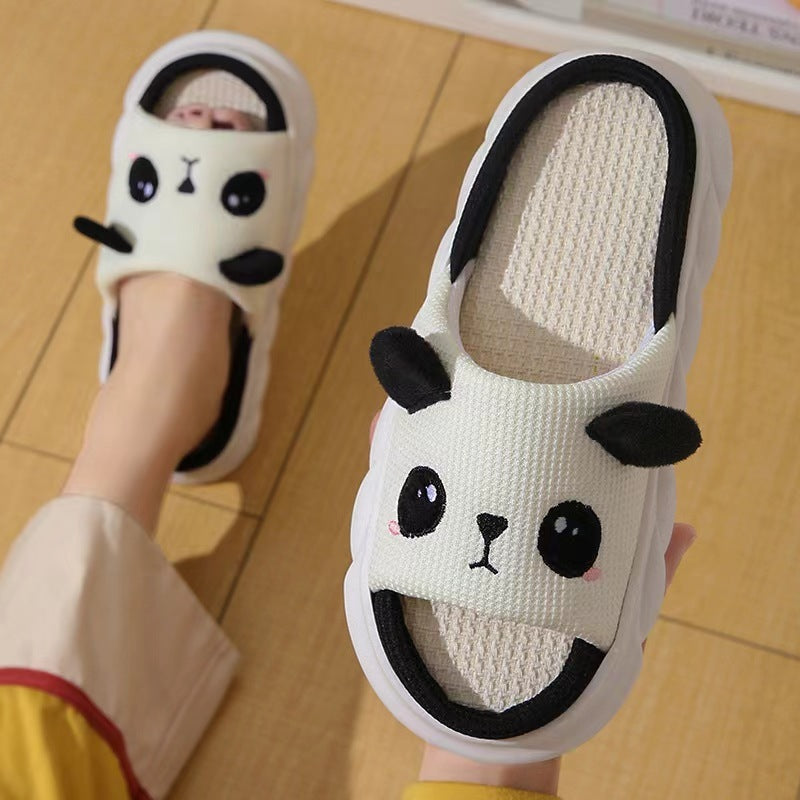 Linen Slippers Cute Panda Cotton And Linen Four Seasons