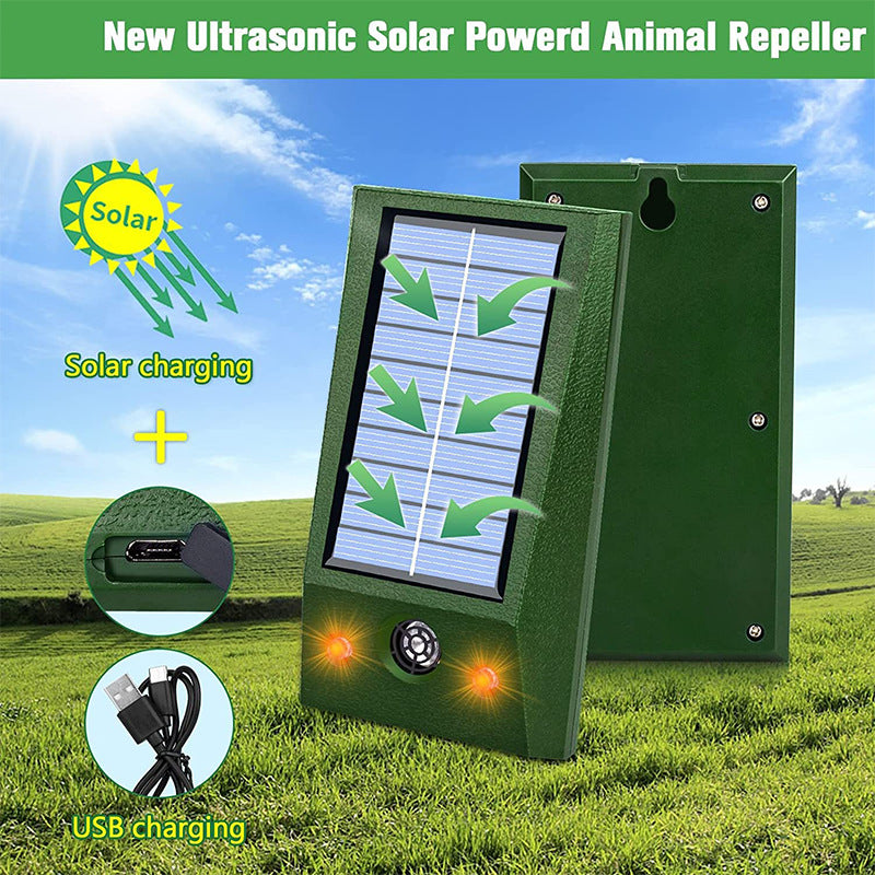Ultrasonic Animal Repeller Outdoor Mouse Repellent Devices with Strobe Flashing Light Waterproof Solar Animal Repeller-0