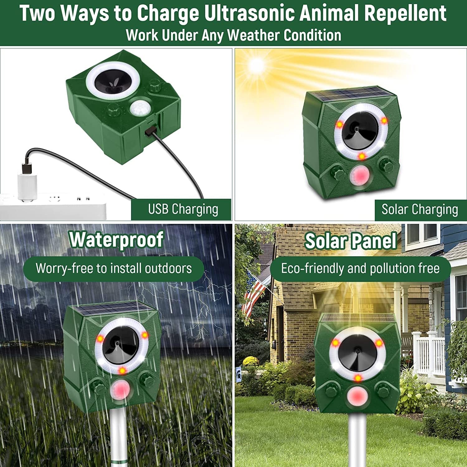 Ultrasonic Animal Repellent Deer Repellent Cat Repellent Outdoor Infrared Sensor Solar Animal Repeller Deterrent Raccoon Repellent Repel Dog Skunk Rabbit Away Yard-2