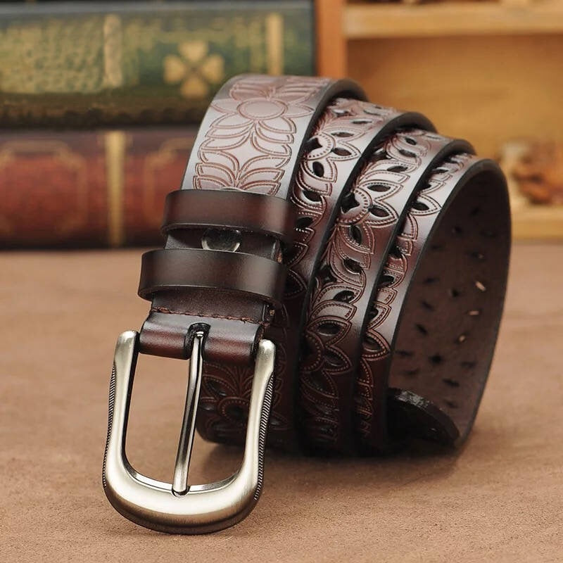 New Belt Hollow Pattern Belt Ladies Trend Waistband Genuine Woman Belt Vintage Pin Buckle Strap Jeans
