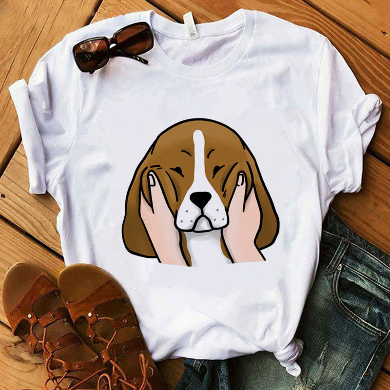 Women's Summer Cross-Border New Products Dog Kawaii Dog Digital Printing Casual Fashion Short-Sleeved T-Shirt