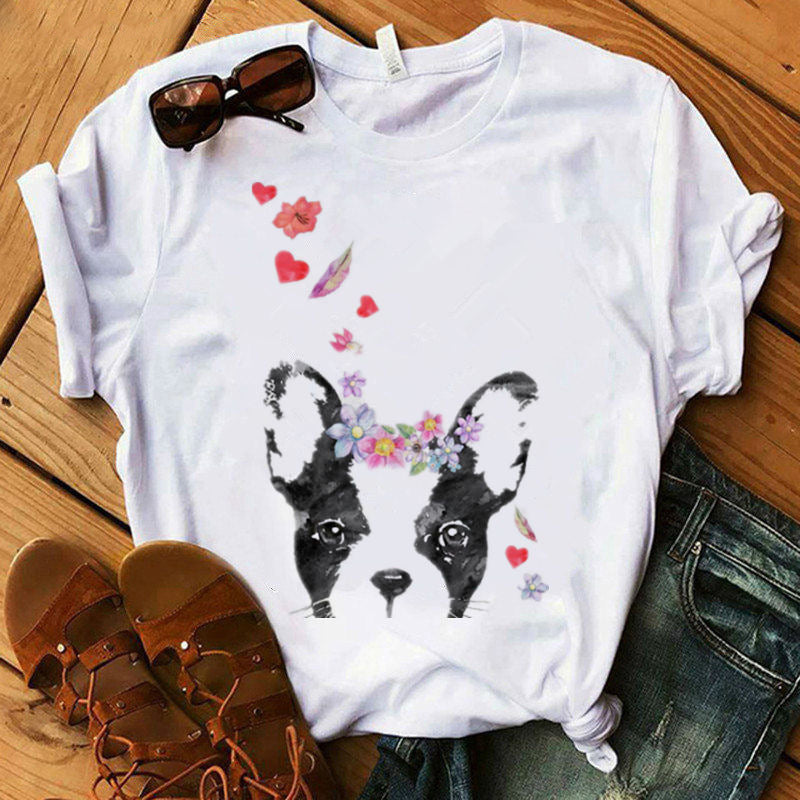Women's Summer Cross-Border New Products Dog Kawaii Dog Digital Printing Casual Fashion Short-Sleeved T-Shirt