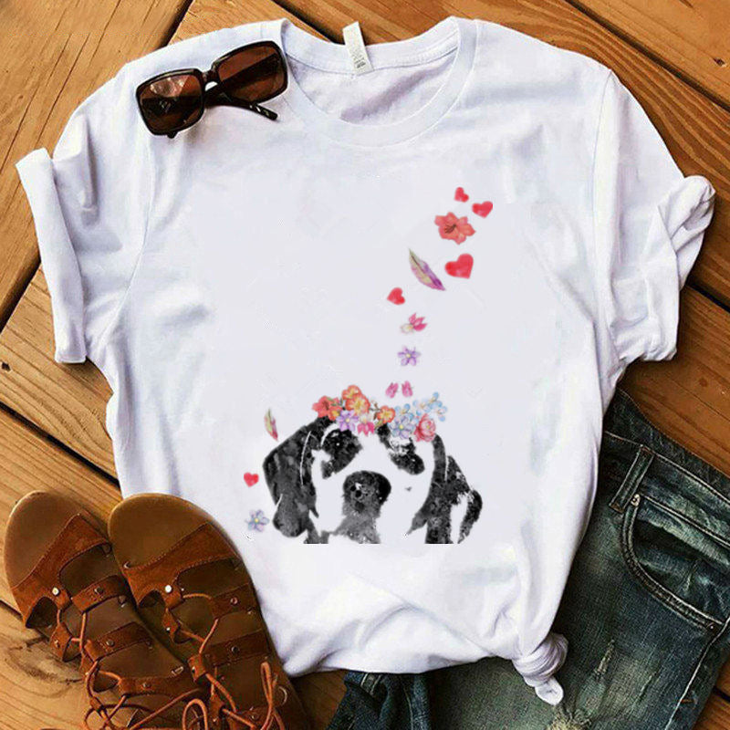 Women's Summer Cross-Border New Products Dog Kawaii Dog Digital Printing Casual Fashion Short-Sleeved T-Shirt