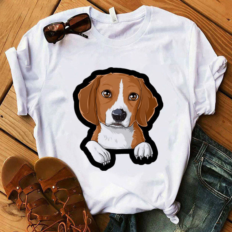 Women's Summer Cross-Border New Products Dog Kawaii Dog Digital Printing Casual Fashion Short-Sleeved T-Shirt