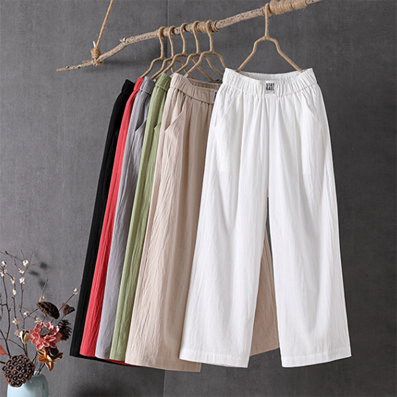 All-match High Waist Plus Size Loose Middle-aged And Elderly Cropped Wide-leg Pants
