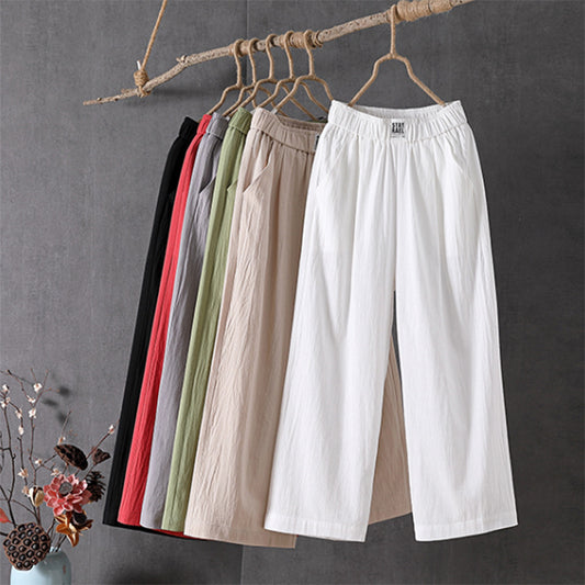 All-match High Waist Plus Size Loose Middle-aged And Elderly Cropped Wide-leg Pants