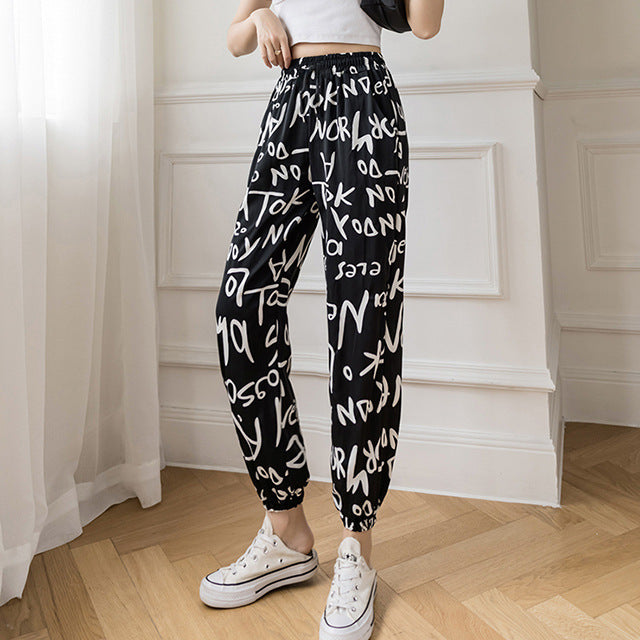 Tie-dyed Ink Painting Thin Ice Silk Leisure Sports Jogger Pants