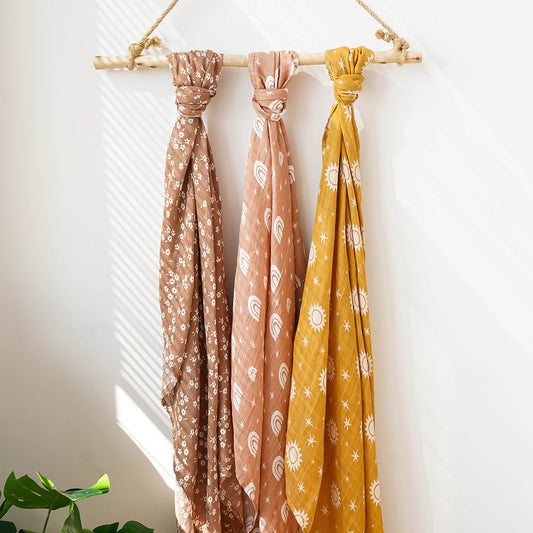 3-piece Combination Baby Swaddling Blanket 2-layer Bamboo Fiber Easy To Dry Gauze Towel Thin Summer