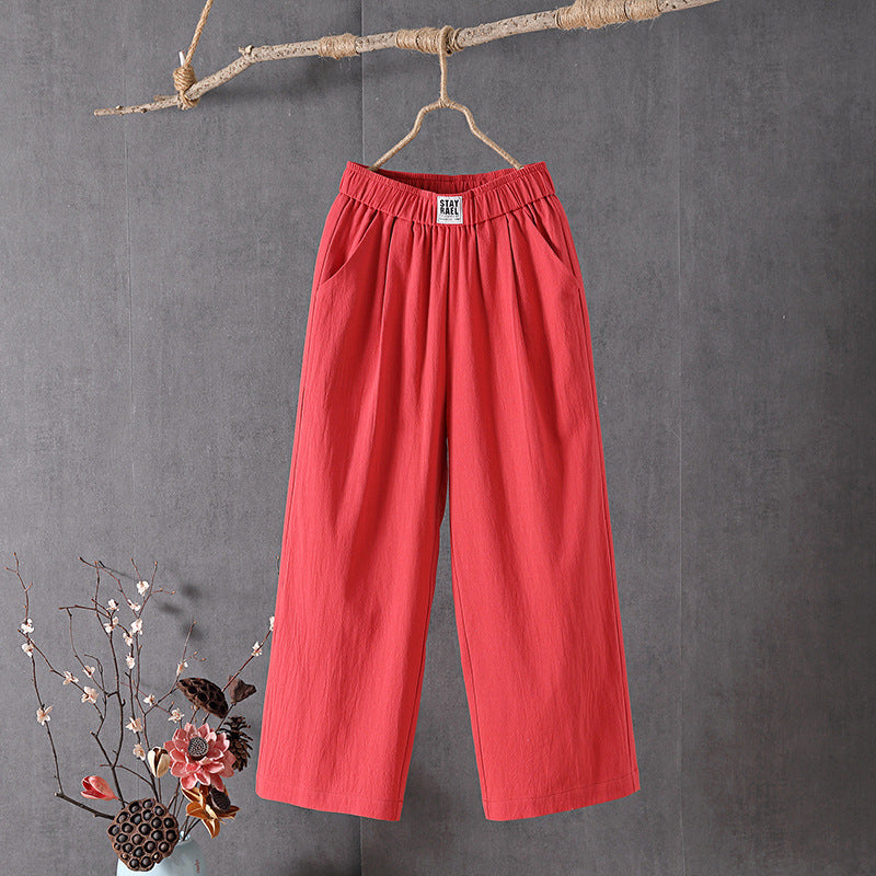 All-match High Waist Plus Size Loose Middle-aged And Elderly Cropped Wide-leg Pants