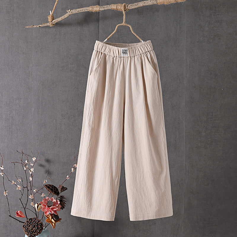 All-match High Waist Plus Size Loose Middle-aged And Elderly Cropped Wide-leg Pants