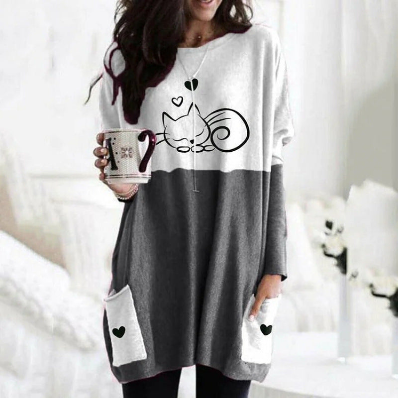 3D Digital Printing Women's Round Neck Mid-length Top T-shirt