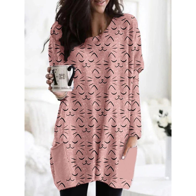 3D Digital Printing Women's Round Neck Mid-length Top T-shirt