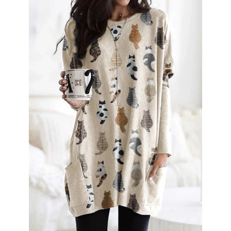 3D Digital Printing Women's Round Neck Mid-length Top T-shirt