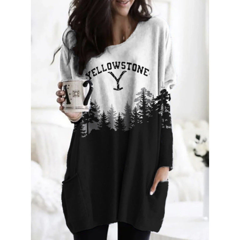 3D Digital Printing Women's Round Neck Mid-length Top T-shirt