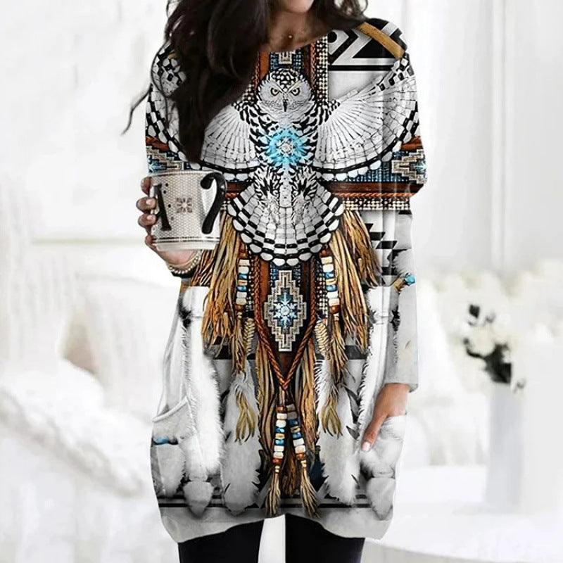 3D Digital Printing Women's Round Neck Mid-length Top T-shirt