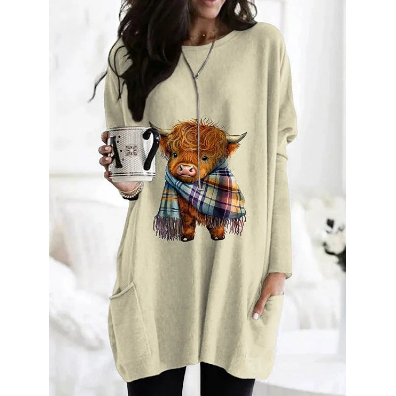 3D Digital Printing Women's Round Neck Mid-length Top T-shirt