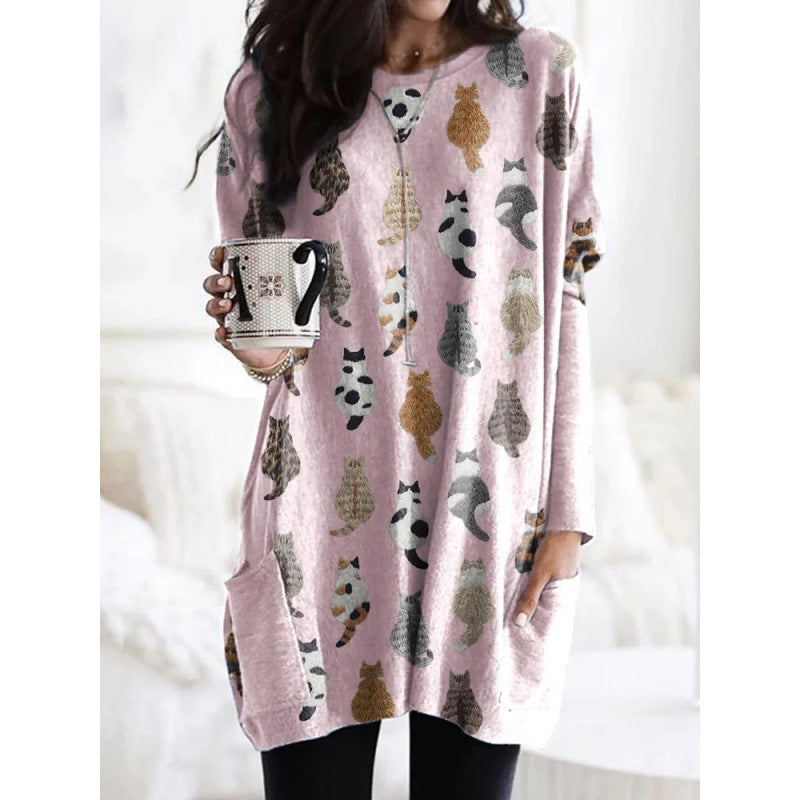 3D Digital Printing Women's Round Neck Mid-length Top T-shirt