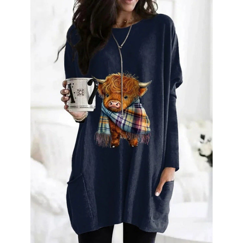 3D Digital Printing Women's Round Neck Mid-length Top T-shirt