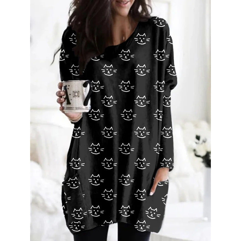 3D Digital Printing Women's Round Neck Mid-length Top T-shirt