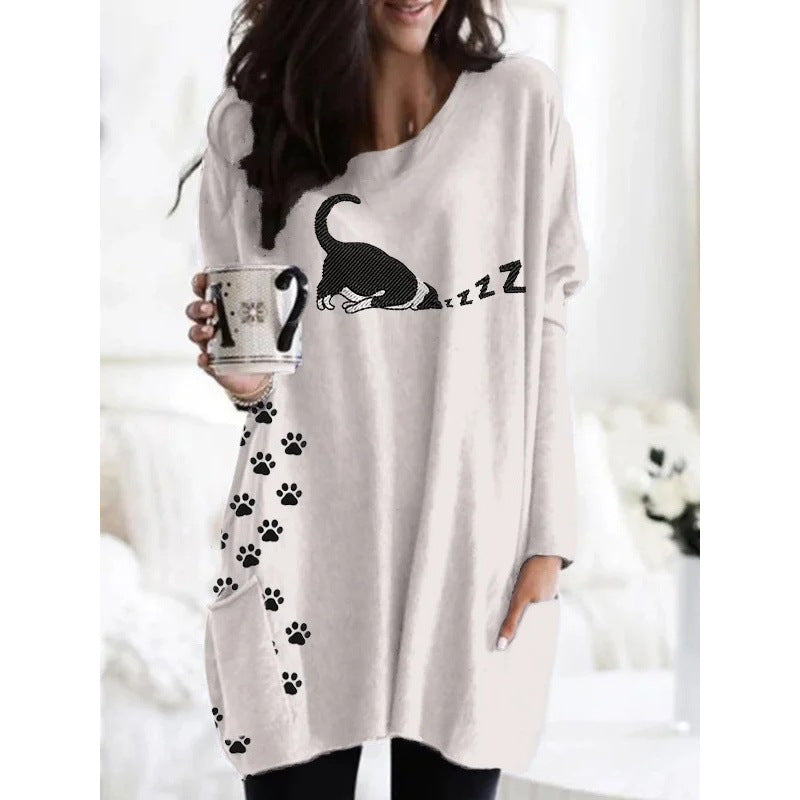 3D Digital Printing Women's Round Neck Mid-length Top T-shirt