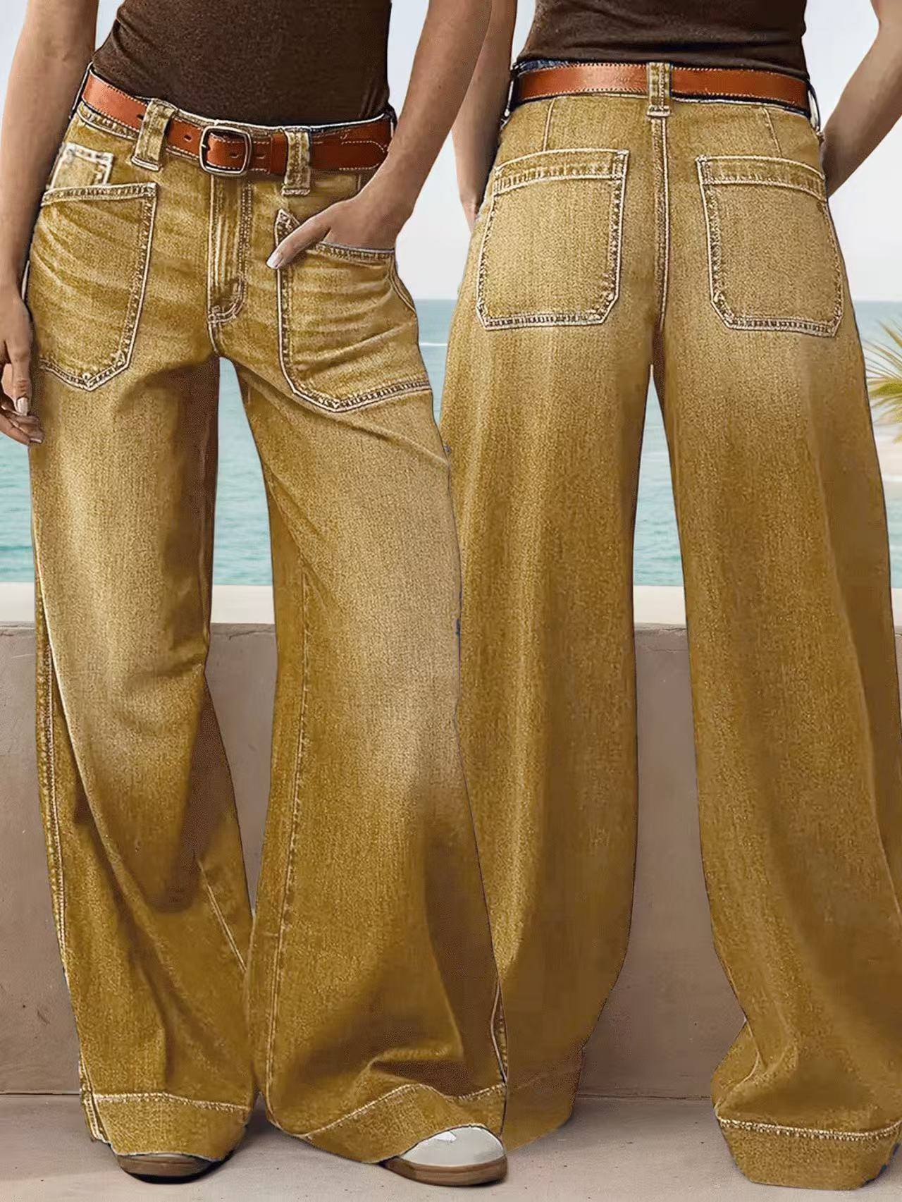 Loose Slimming Ladies Wide-leg Straight Pants Denim Ankle-length Pants