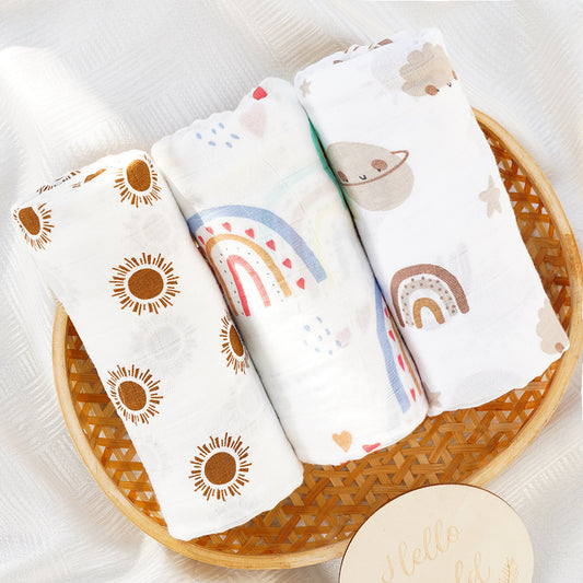 3-piece Combination Baby Swaddling Blanket 2-layer Bamboo Fiber Easy To Dry Gauze Towel Thin Summer