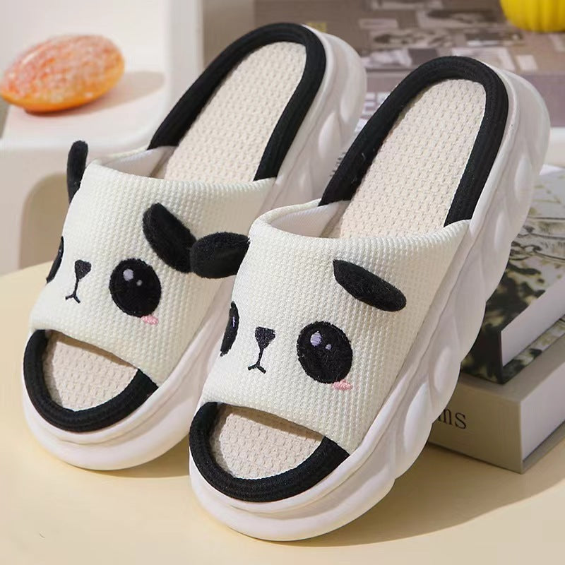Linen Slippers Cute Panda Cotton And Linen Four Seasons