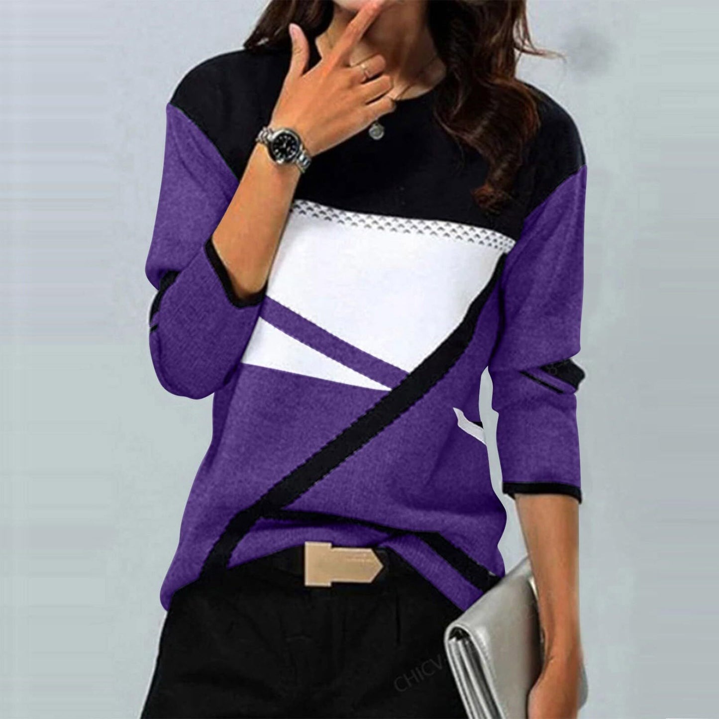 Casual Striped Long Sleeve Round Neck T-shirt