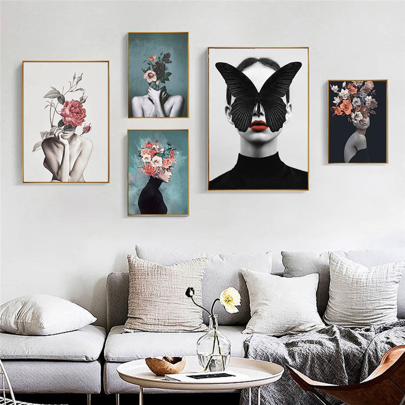 Modern Living Room Home Decor Painting Abstract Floral Character Art Canvas Poster