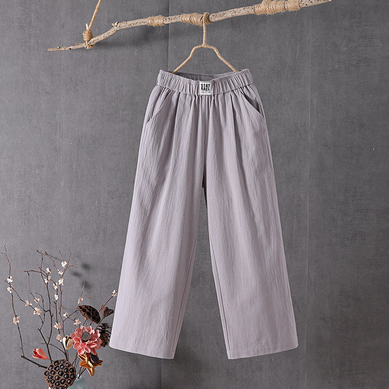 All-match High Waist Plus Size Loose Middle-aged And Elderly Cropped Wide-leg Pants