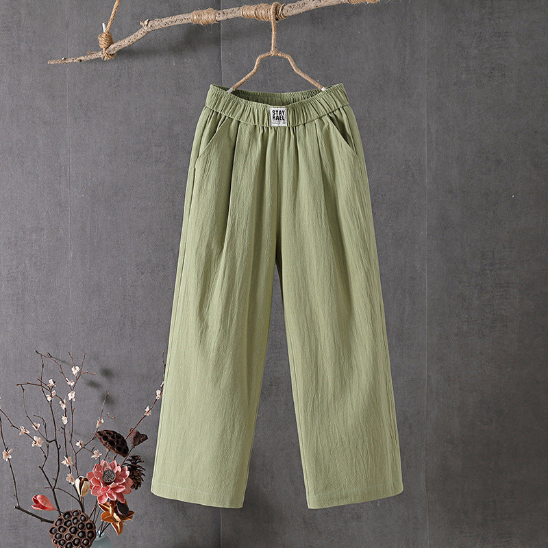 All-match High Waist Plus Size Loose Middle-aged And Elderly Cropped Wide-leg Pants