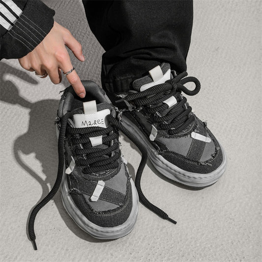 Special-interest Design 7cm Invisible Height Increasing Distressed Dissolved Board Shoes