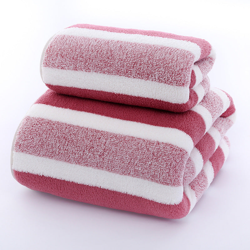 Wide Stripe Dark Stripe Coral Velvet Printing Towels Suit