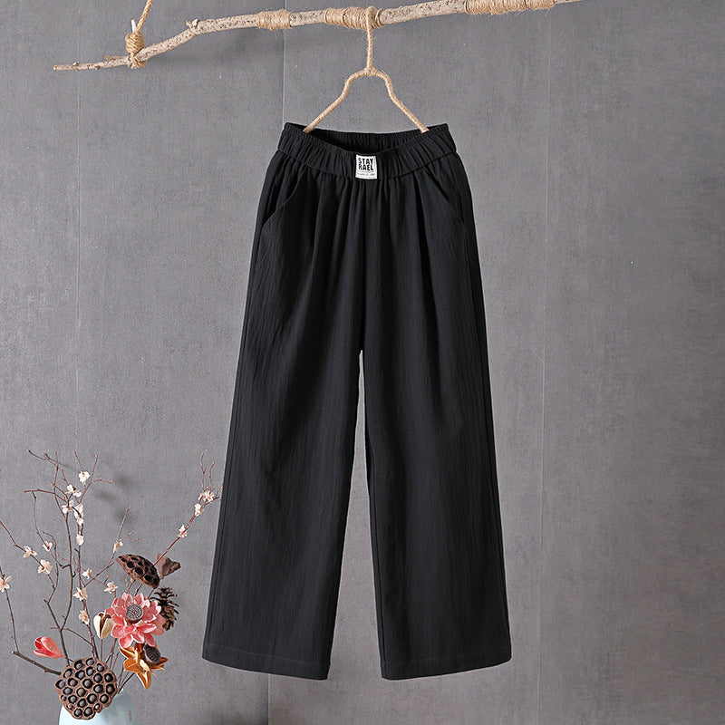 All-match High Waist Plus Size Loose Middle-aged And Elderly Cropped Wide-leg Pants