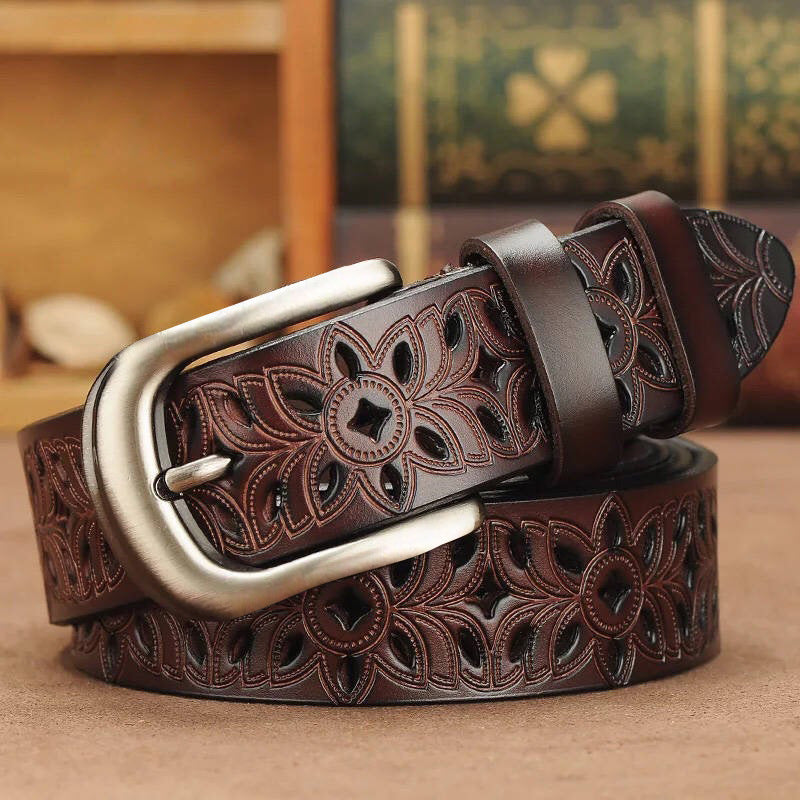 New Belt Hollow Pattern Belt Ladies Trend Waistband Genuine Woman Belt Vintage Pin Buckle Strap Jeans